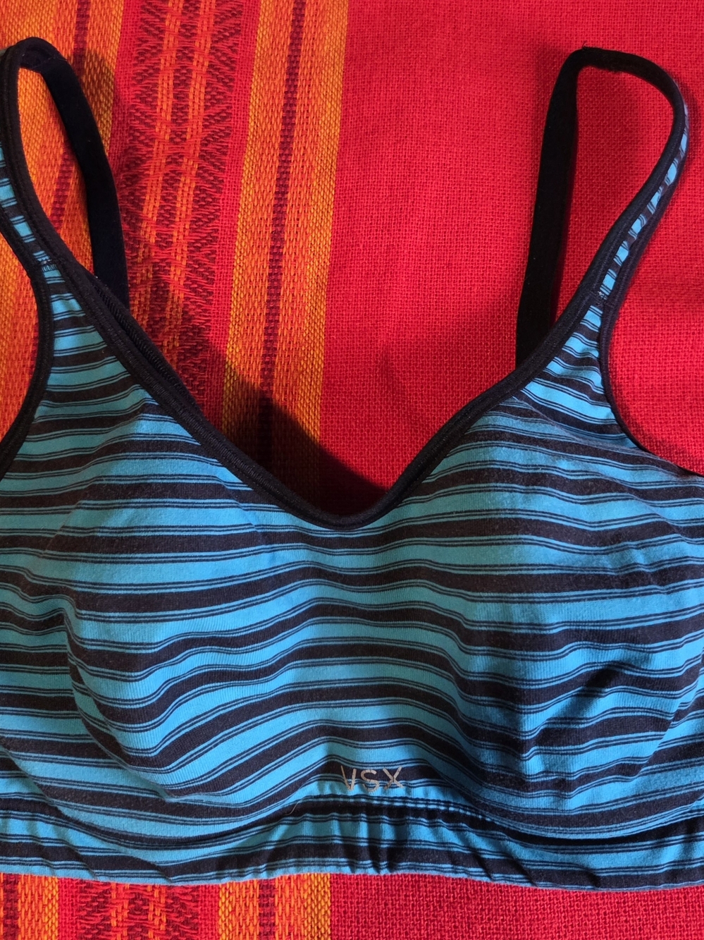 Victoria's Secret Sport (VSX) blue and black striped sports bra. 34C underwire
